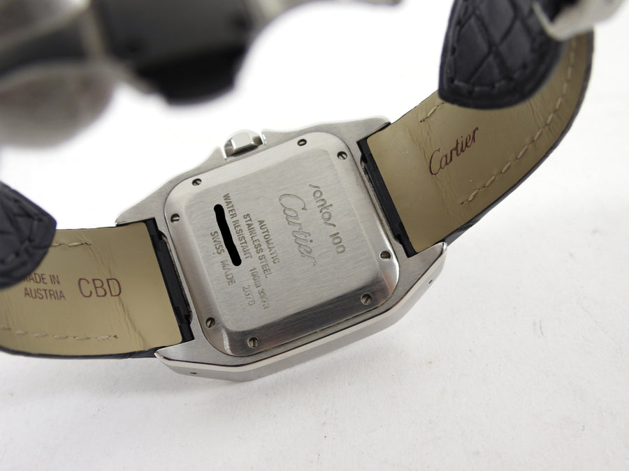 Cartier Santos 100 Stainless Steel Alligator Band Automatic Watch 2878