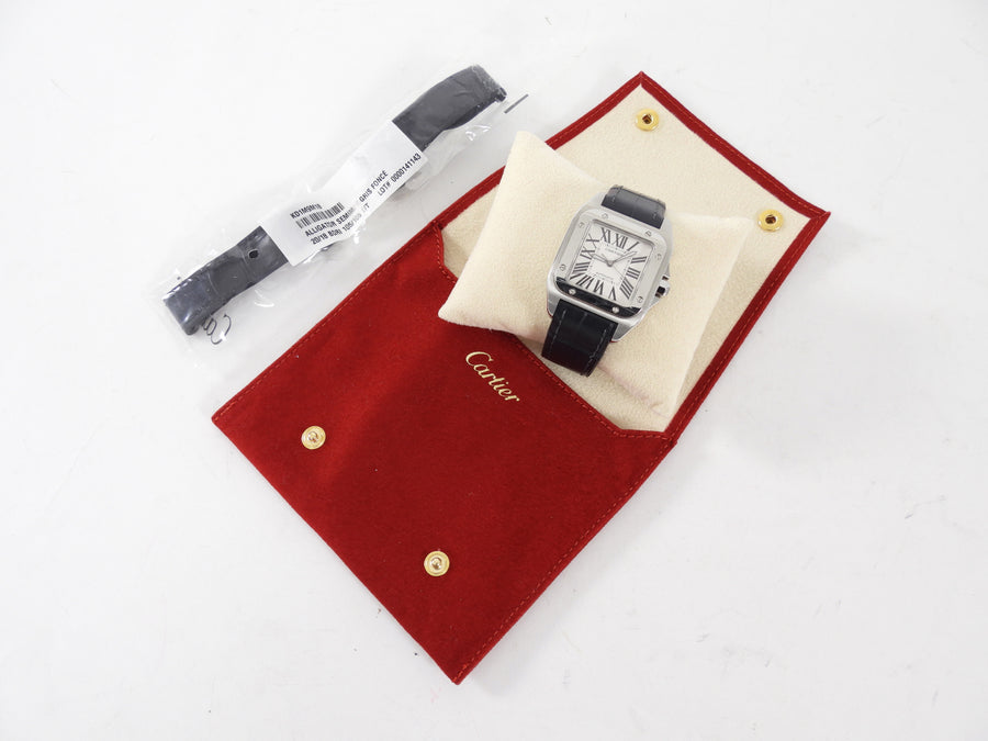 Cartier Santos 100 Stainless Steel Alligator Band Automatic Watch 2878