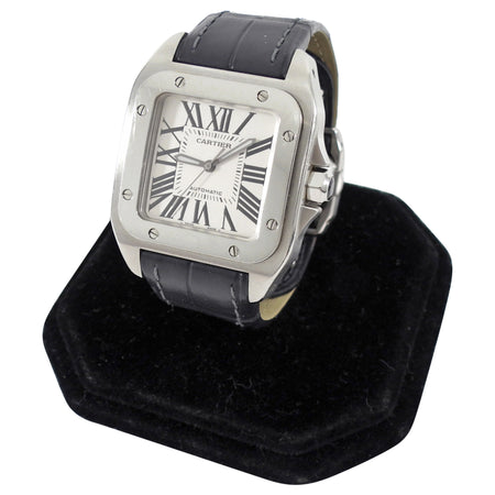 Cartier Santos 100 Stainless Steel Alligator Band Automatic Watch 2878