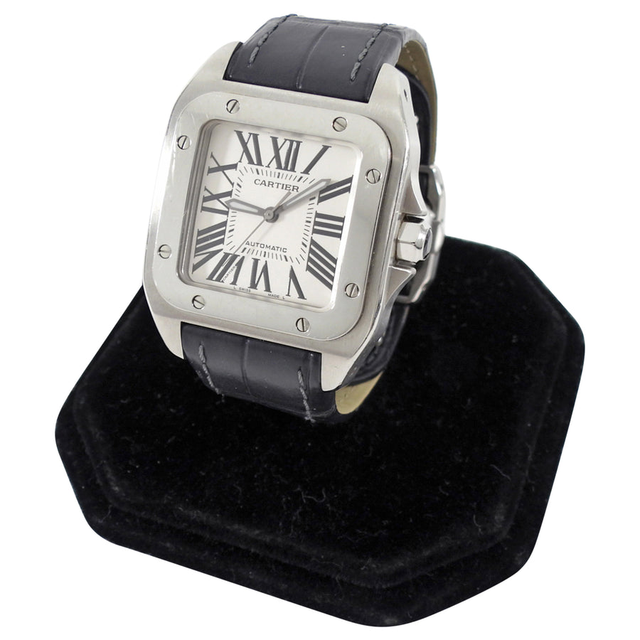 Cartier Santos 100 Stainless Steel Alligator Band Automatic Watch 2878