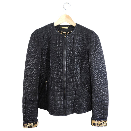 Roberto Cavalli Leather Quilted Leopard Lined Jacket - XS / 2