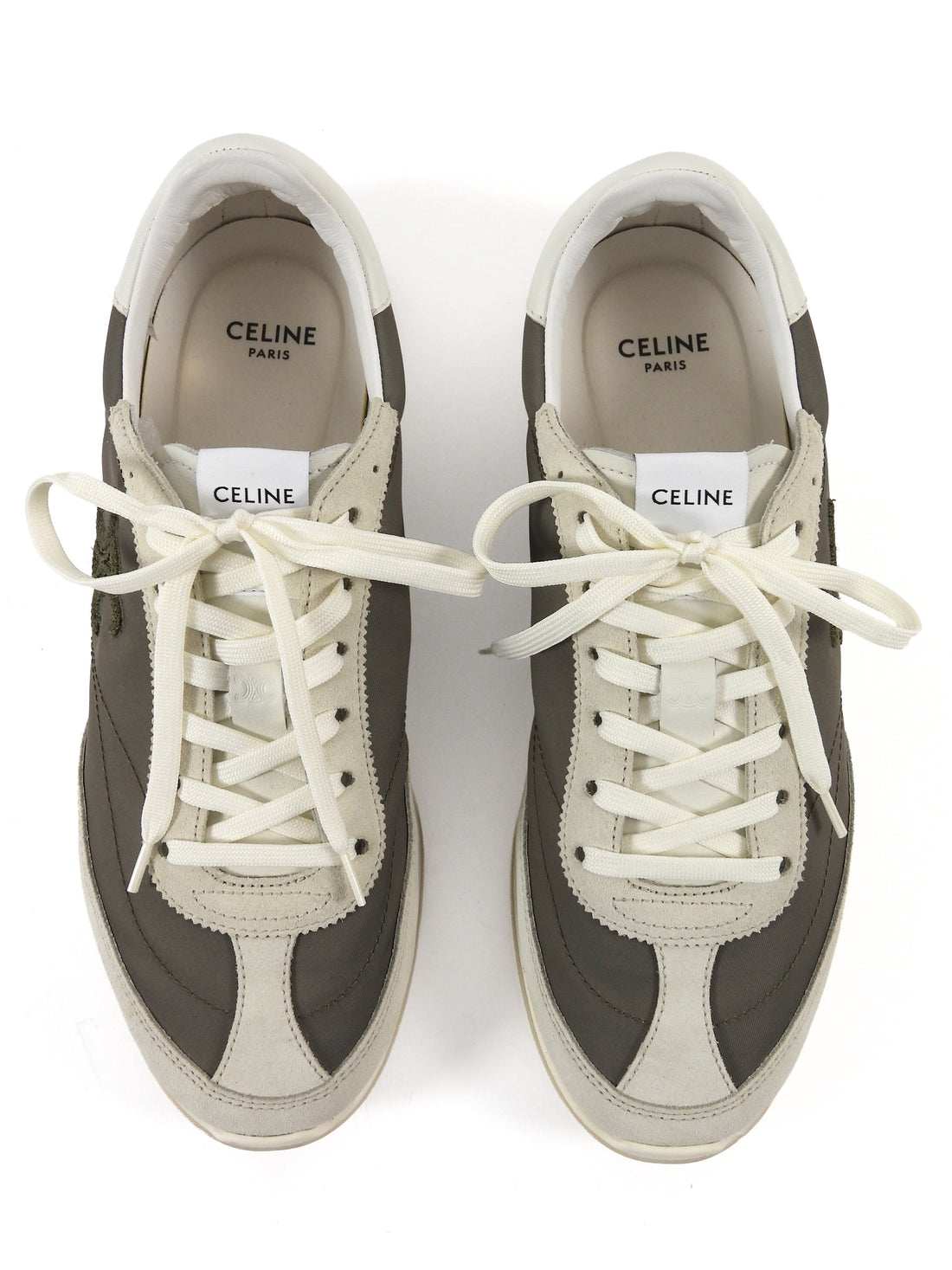 Celine Khaki White Nylon Suede Calfskin Triomphe Racer Sneaker - 37
