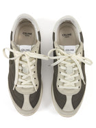 Celine Khaki White Nylon Suede Calfskin Triomphe Racer Sneaker - 37