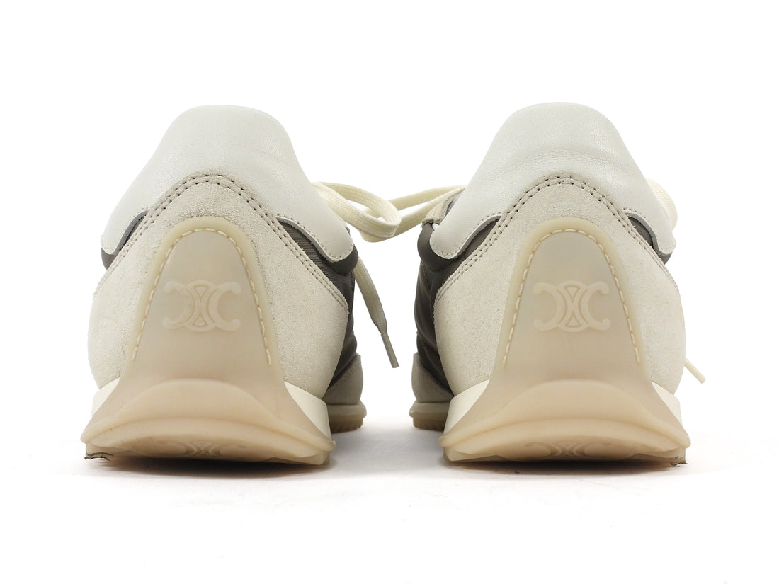 Celine Khaki White Nylon Suede Calfskin Triomphe Racer Sneaker - 37