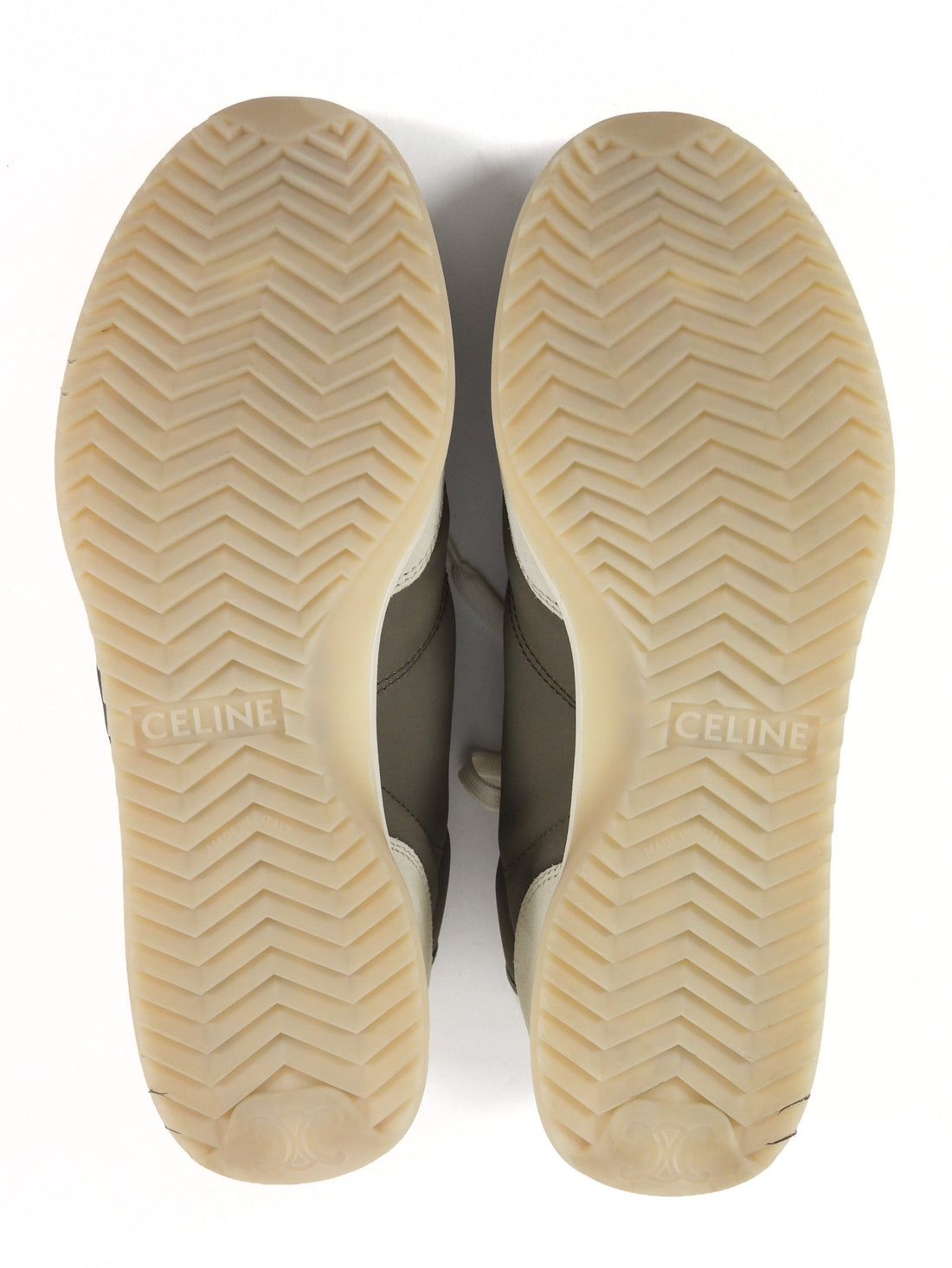 Celine Khaki White Nylon Suede Calfskin Triomphe Racer Sneaker - 37