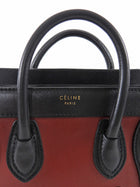 Celine Tricolour Burgundy Black Taupe Leather Nano Luggage Tote Bag
