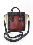 Celine Tricolour Burgundy Black Taupe Leather Nano Luggage Tote Bag