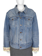 Celine Blue Denim Trucker Jacket with Paisley Lined Sleeves - M