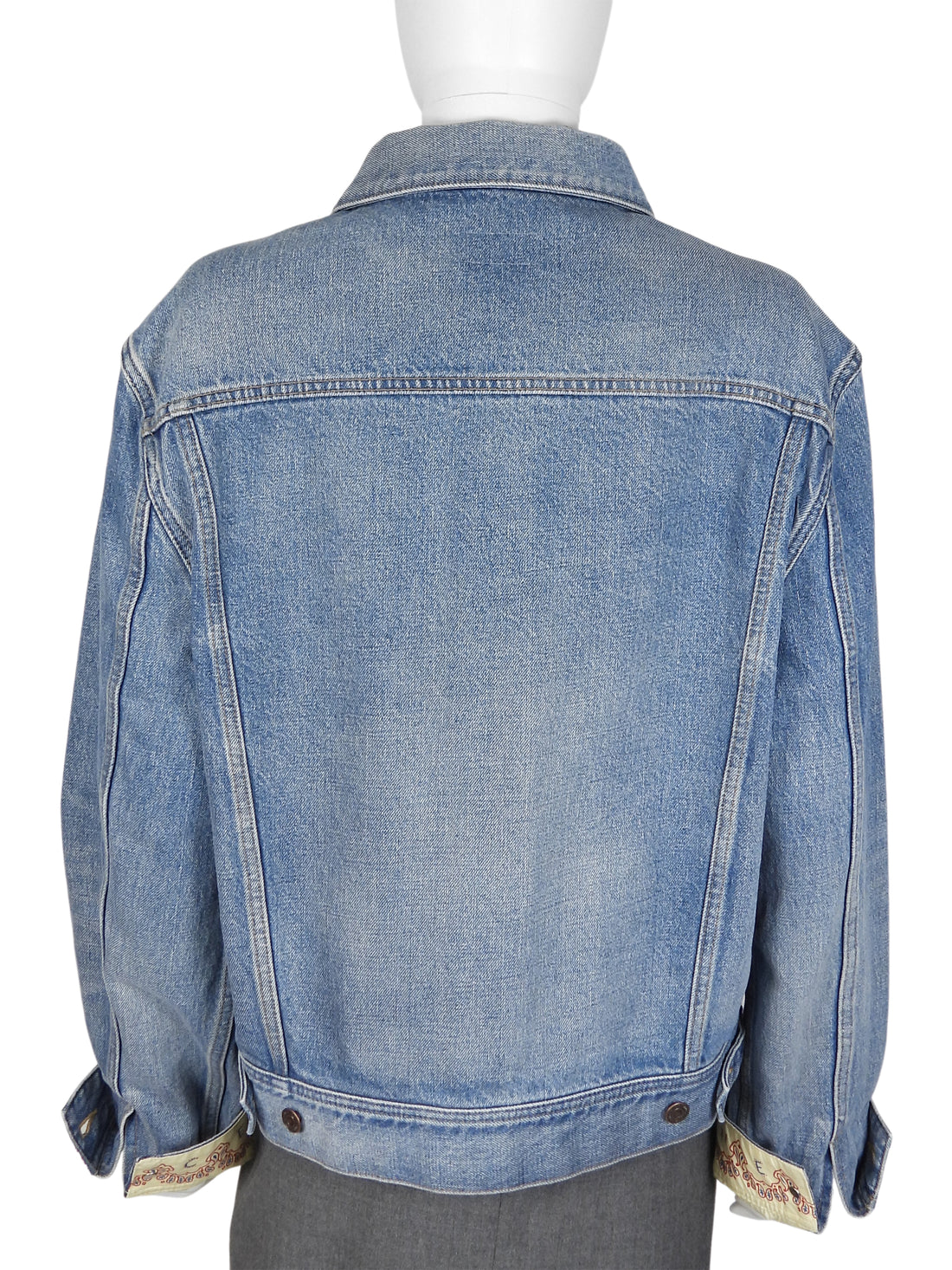 Celine Blue Denim Trucker Jacket with Paisley Lined Sleeves - M
