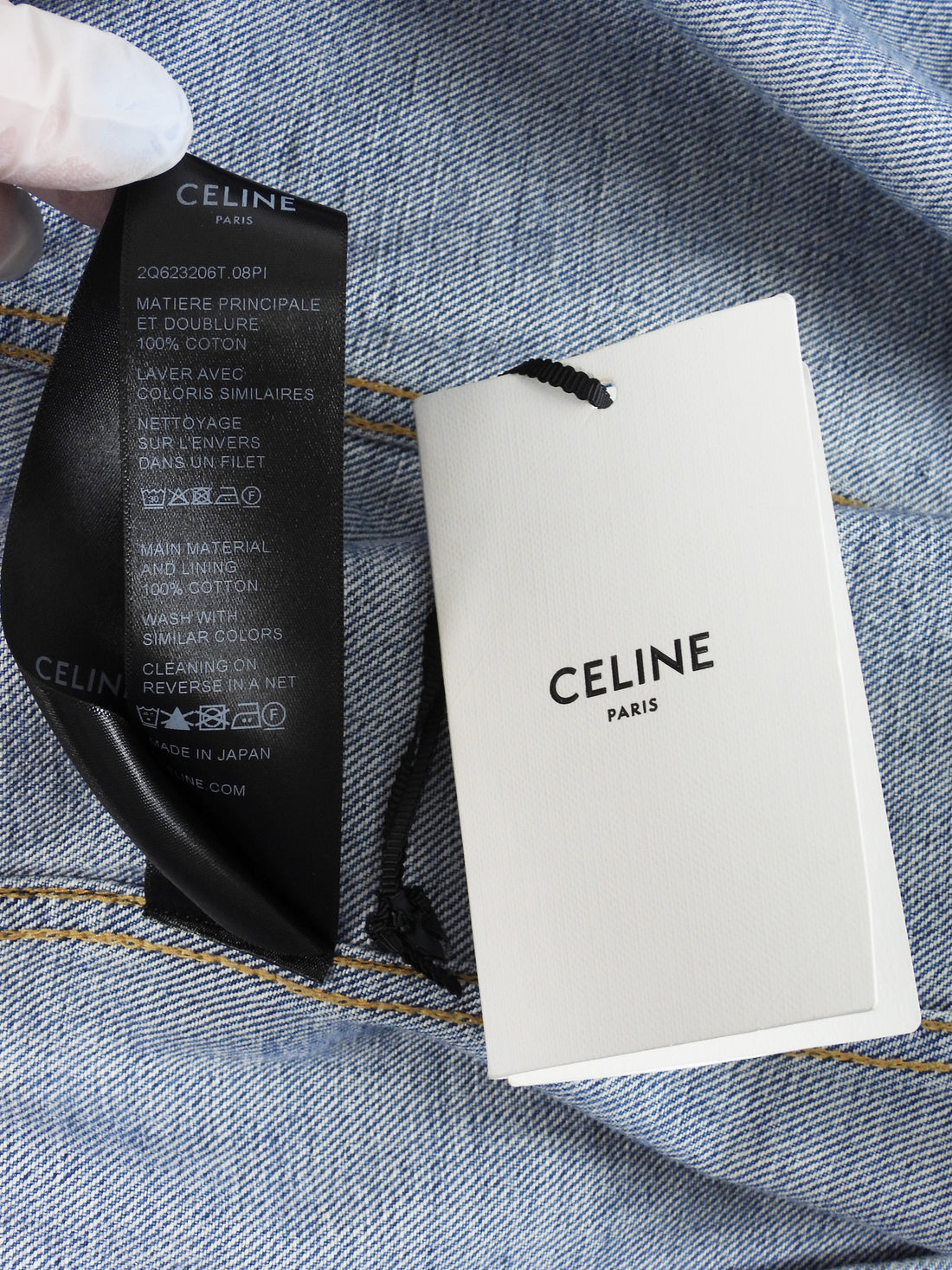 Celine Blue Denim Trucker Jacket with Paisley Lined Sleeves - M