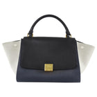 Celine Blue White Black Tricolor Denim and Leather Small Trapeze Two Way Bag