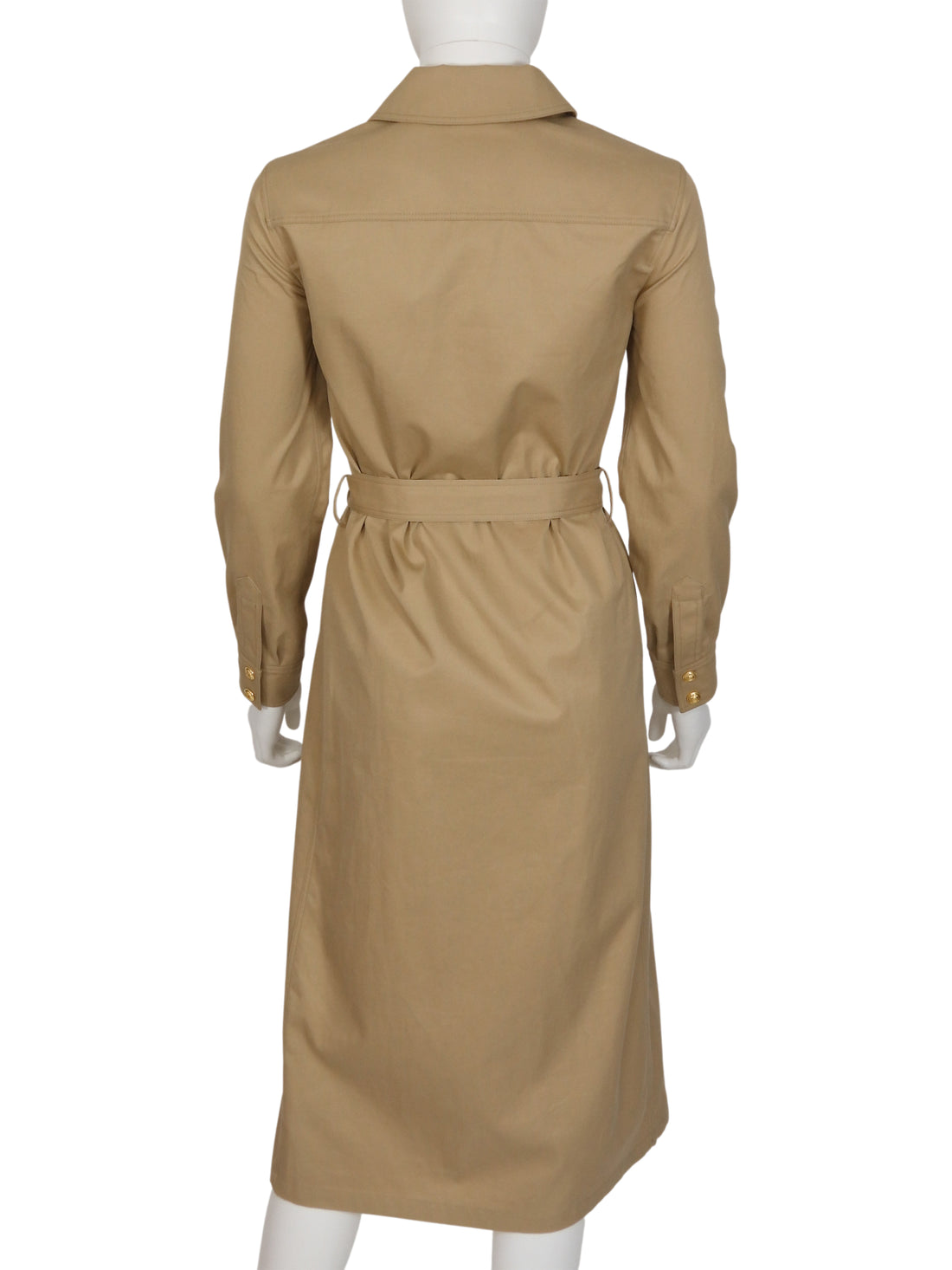 Celine Beige Canvas Gold Tone Snap Closure Belted Shirt Dress - 34