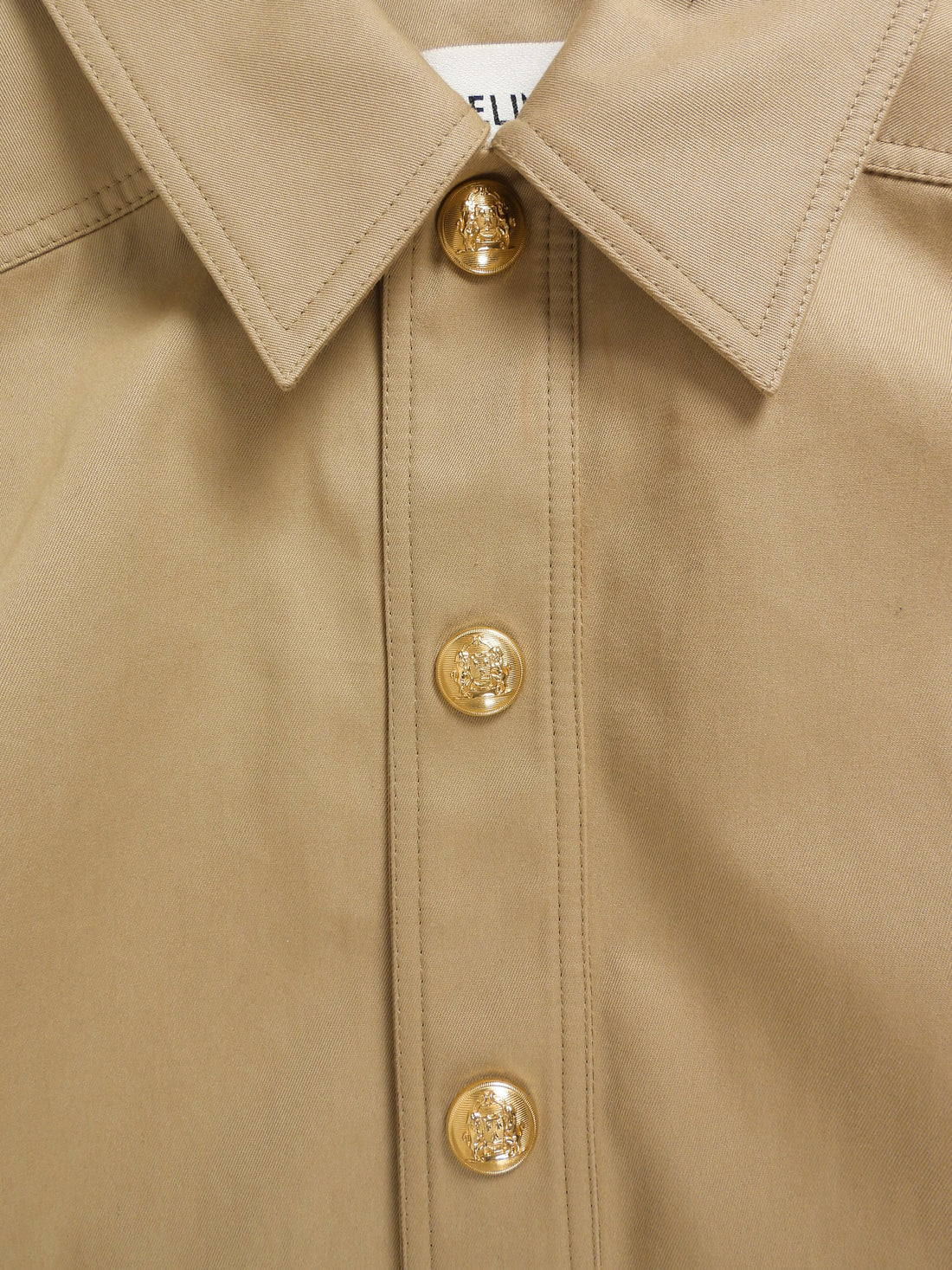 Celine Beige Canvas Gold Tone Snap Closure Belted Shirt Dress - 34