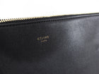 Celine Large Black Leather Flat Zip Pouch / Bag