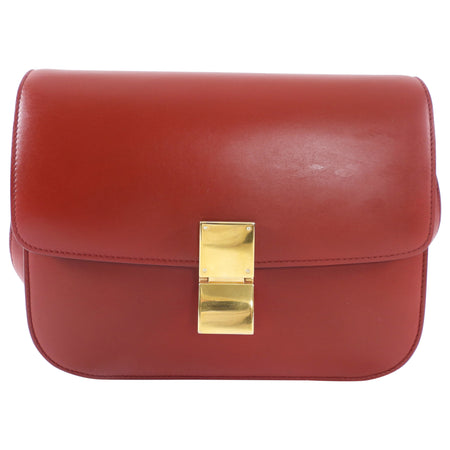 Celine Smooth Red Leather Medium Box Bag