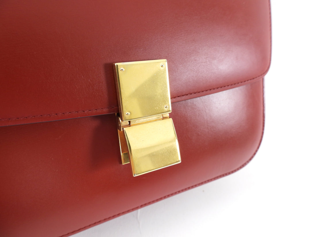 Celine Smooth Red Leather Medium Box Bag