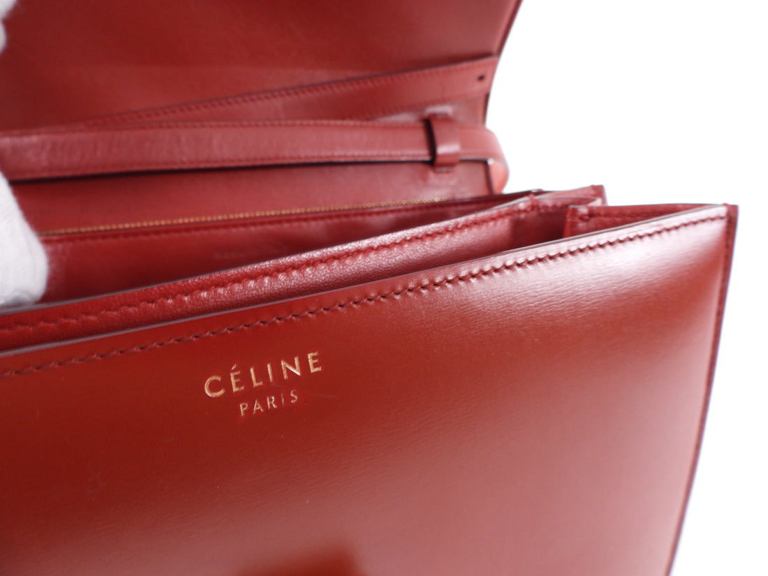 Celine Smooth Red Leather Medium Box Bag