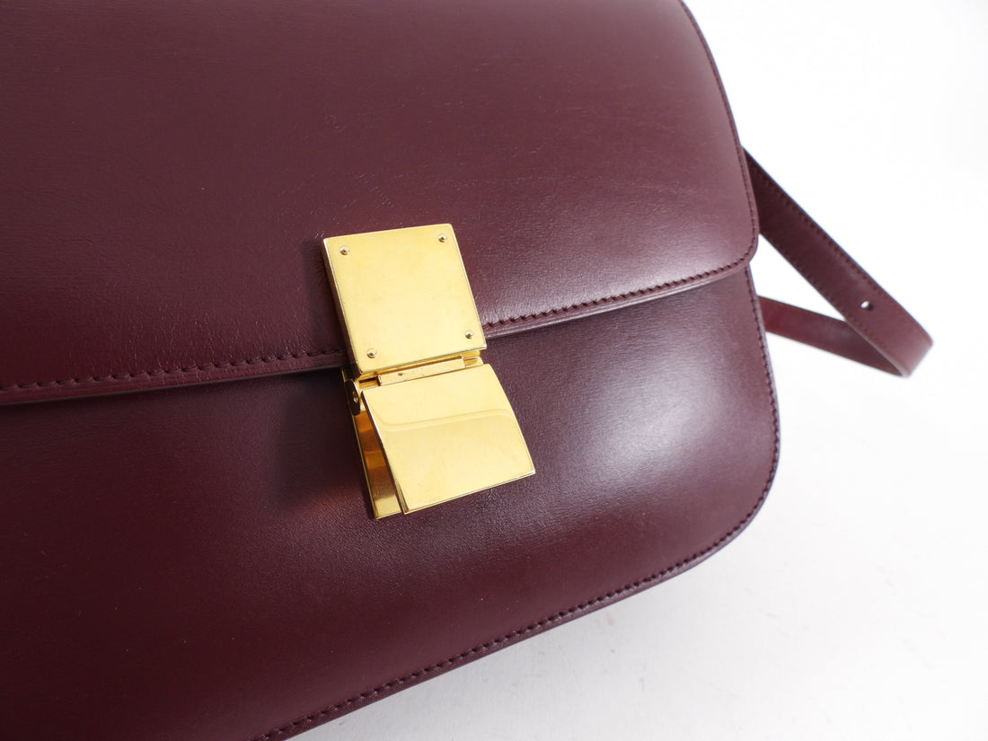 Celine Dark Burgundy Leather Medium Box Bag