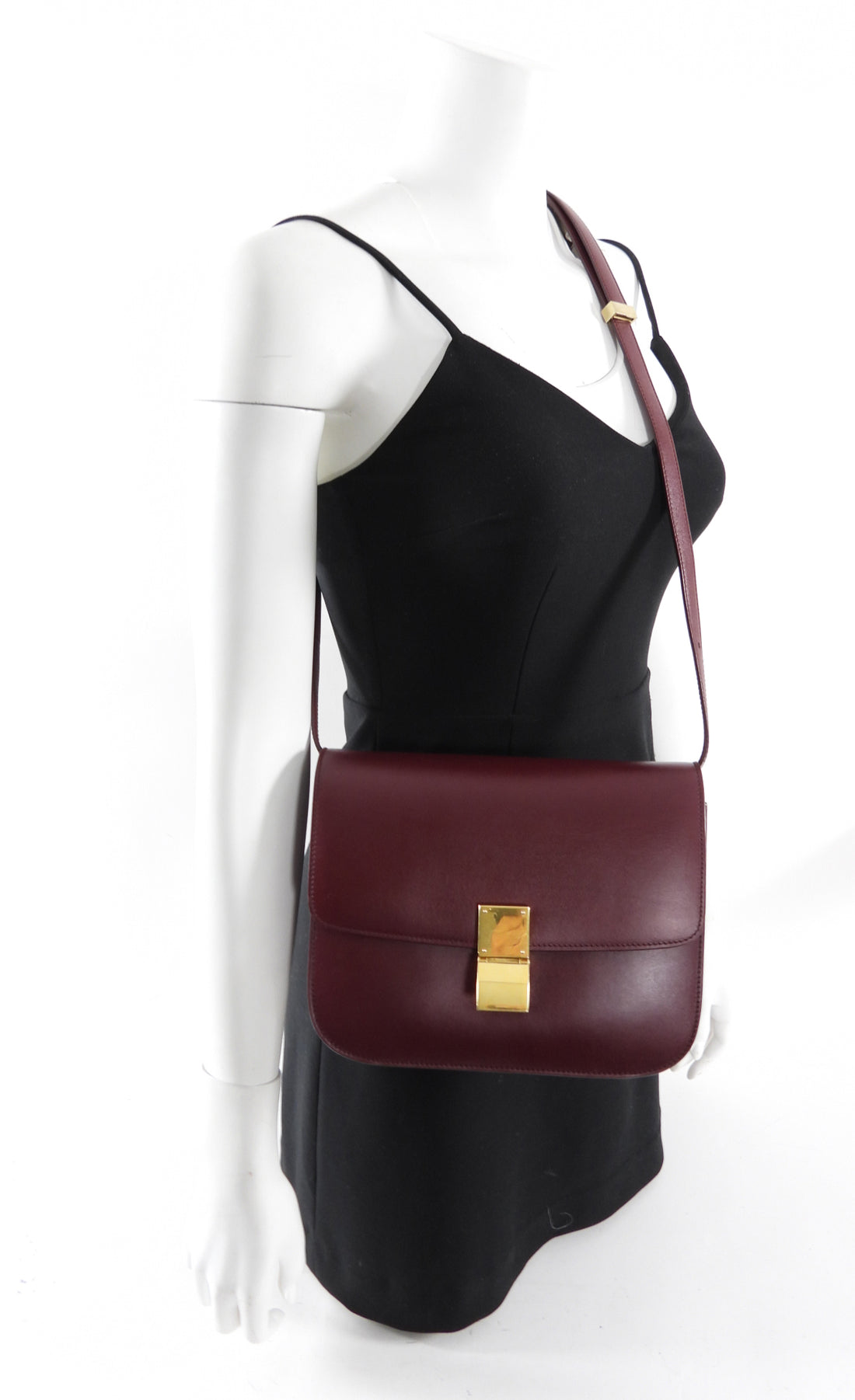 Celine Dark Burgundy Leather Medium Box Bag