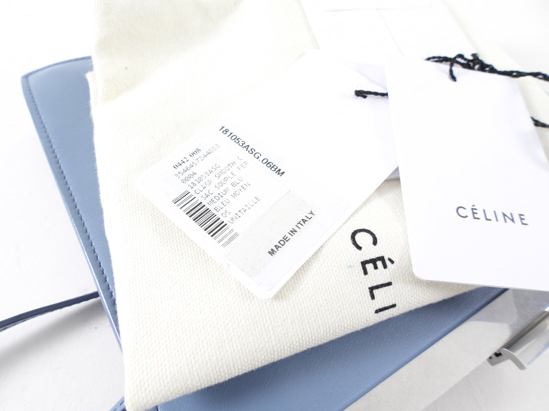 Celine Light Blue Smooth Leather Clasp Frame Bag