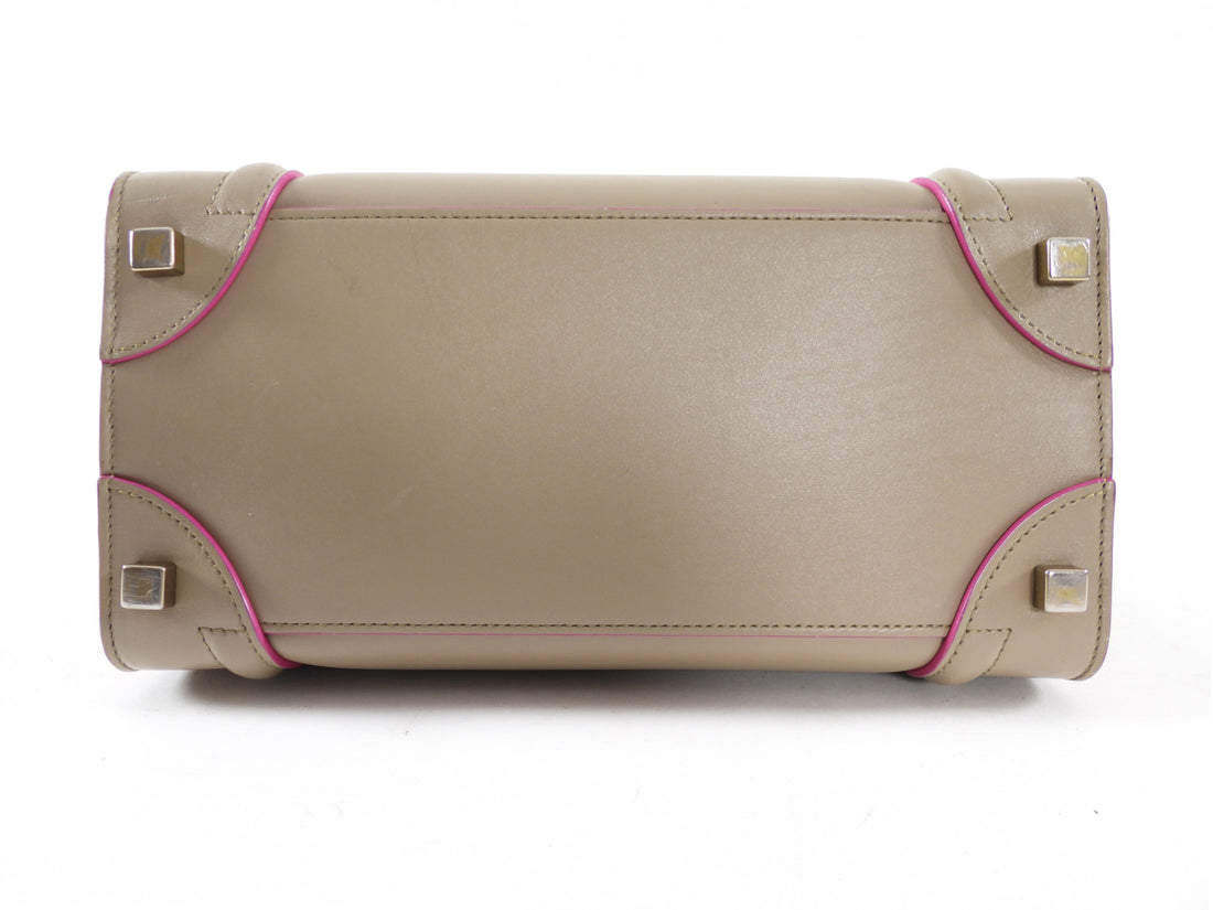 Celine Taupe and Pink Two Tone Mini Luggage Tote Bag