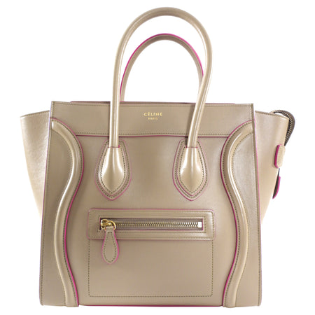 Celine Taupe and Pink Two Tone Mini Luggage Tote Bag