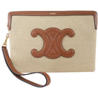Celine Canvas and Tan Leather Triomphe Zip Pouch Clutch Bag