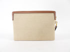 Celine Canvas and Tan Leather Triomphe Zip Pouch Clutch Bag