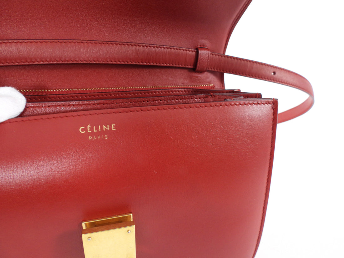 Celine Red Smooth Leather Medium Classic Box Bag