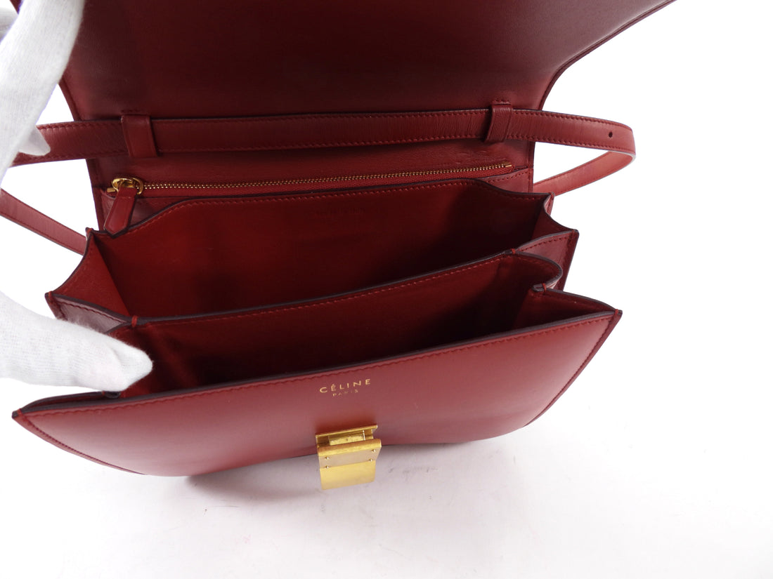 Celine Red Smooth Leather Medium Classic Box Bag