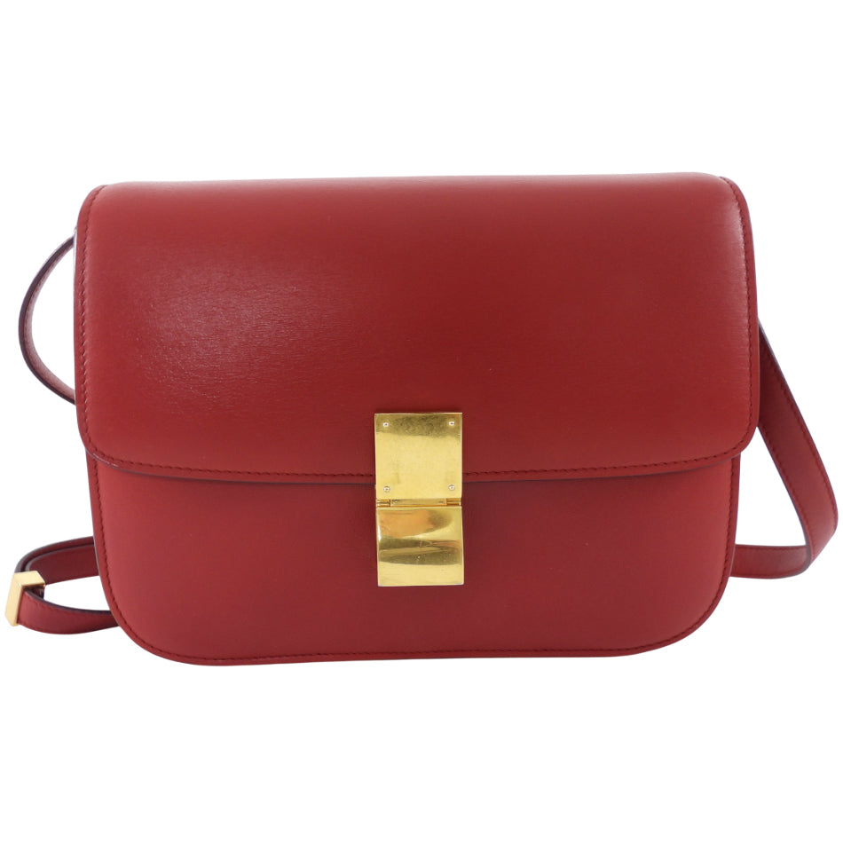 Celine Red Smooth Leather Medium Classic Box Bag