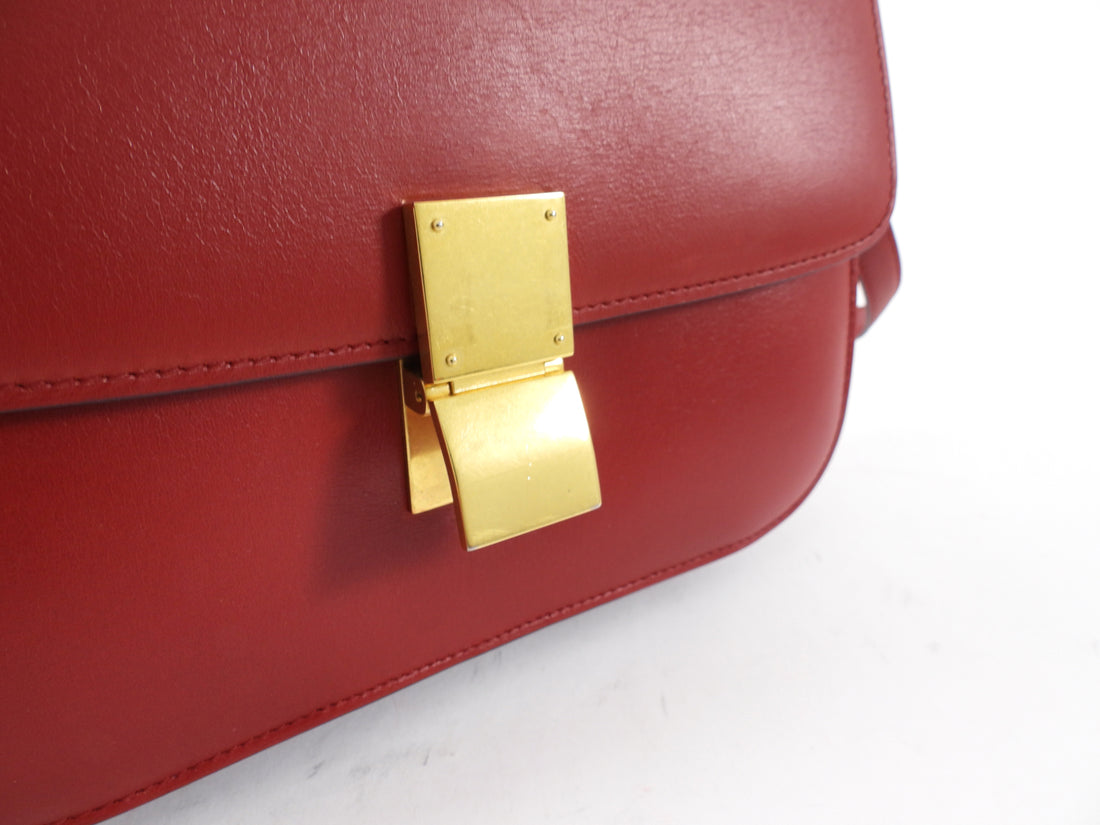 Celine Red Smooth Leather Medium Classic Box Bag