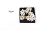 Celine Light Beige Logo Scrunchie with Gold Logo Detail