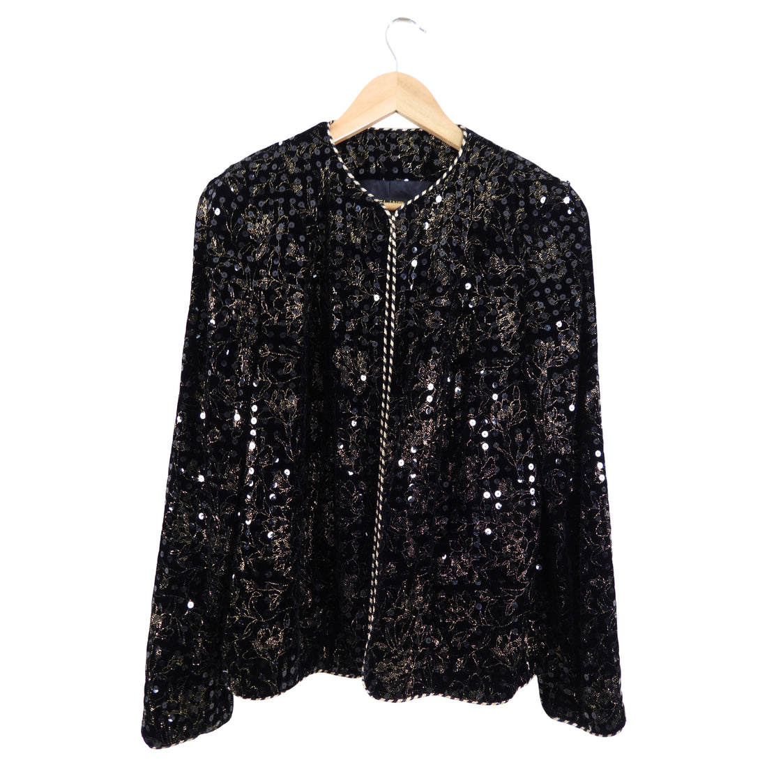 Celine Vintage 1980's Black Velvet Sequin Evening Jacket - M