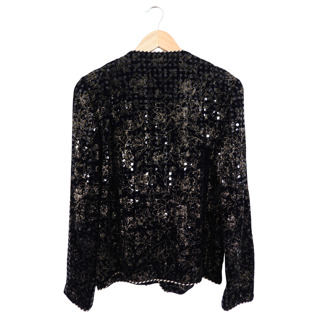Celine Vintage 1980's Black Velvet Sequin Evening Jacket - M