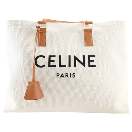 Celine 2019 Natural Toile and Tan Leather Large Travel Tote Bag