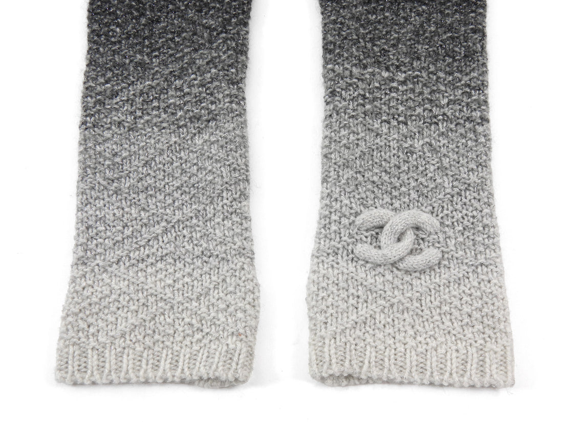 Chanel Grey Black Cashmere Blend Fingerless CC Ombre Gloves