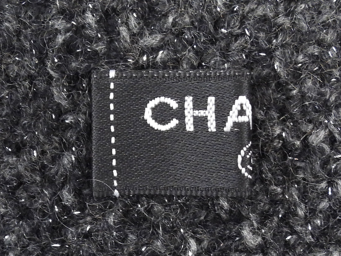Chanel Grey Black Cashmere Blend Fingerless CC Ombre Gloves