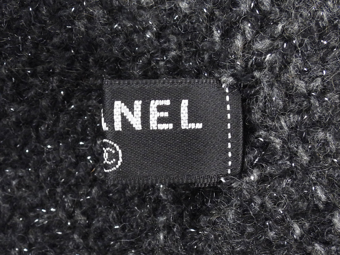 Chanel Grey Black Cashmere Blend Fingerless CC Ombre Gloves