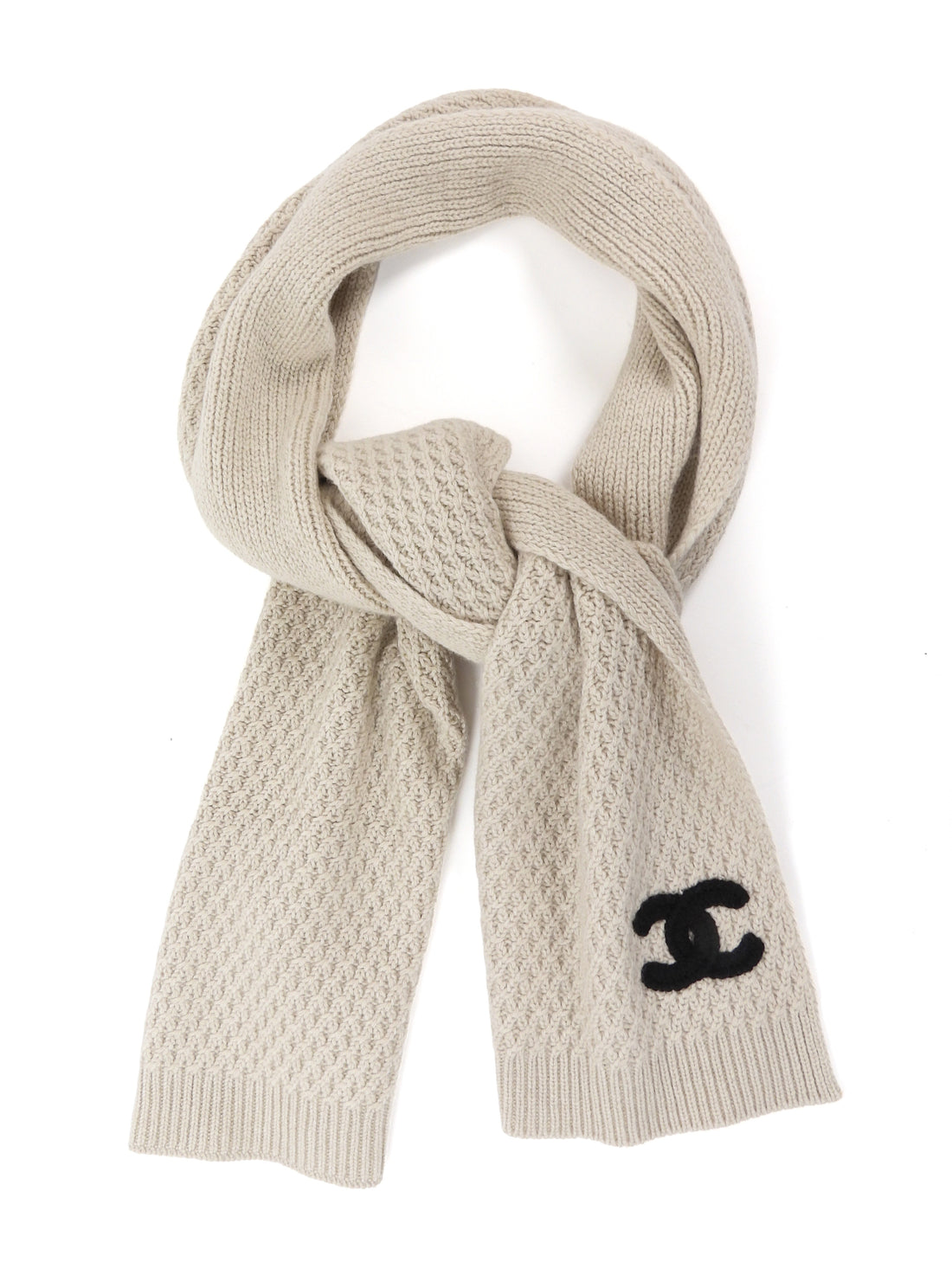 Chanel Oatmeal Beige Cashmere CC Logo Stole Scarf