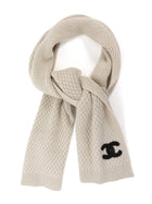 Chanel Oatmeal Beige Cashmere CC Logo Stole Scarf