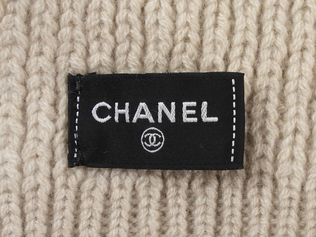 Chanel Oatmeal Beige Cashmere CC Logo Stole Scarf