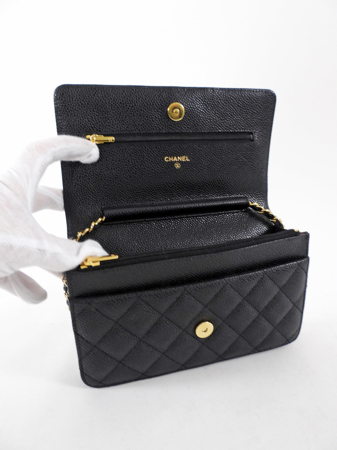 Chanel Black Caviar Leather Classic Wallet on Chain WOC GHW