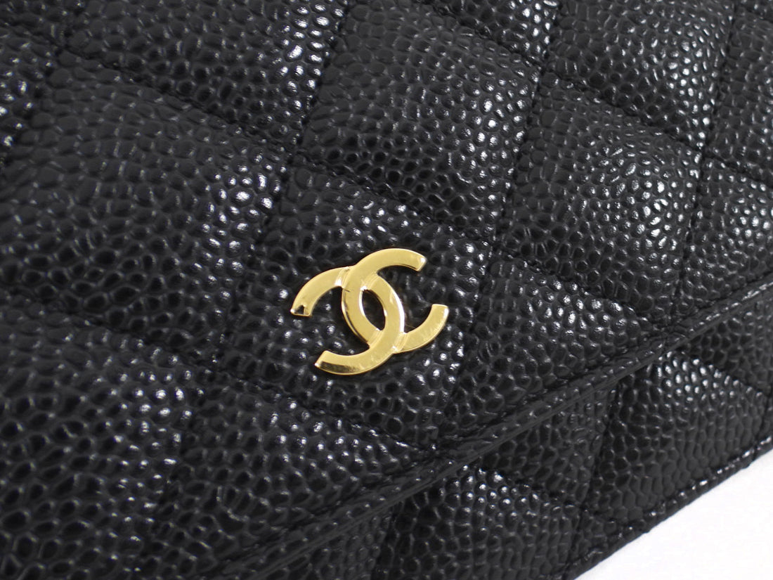 Chanel Black Caviar Leather Classic Wallet on Chain WOC GHW