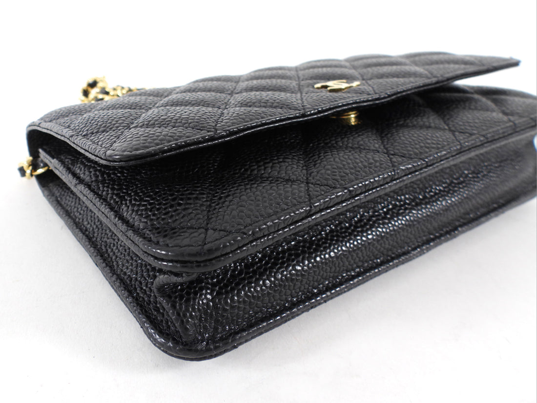 Chanel Black Caviar Leather Classic Wallet on Chain WOC GHW