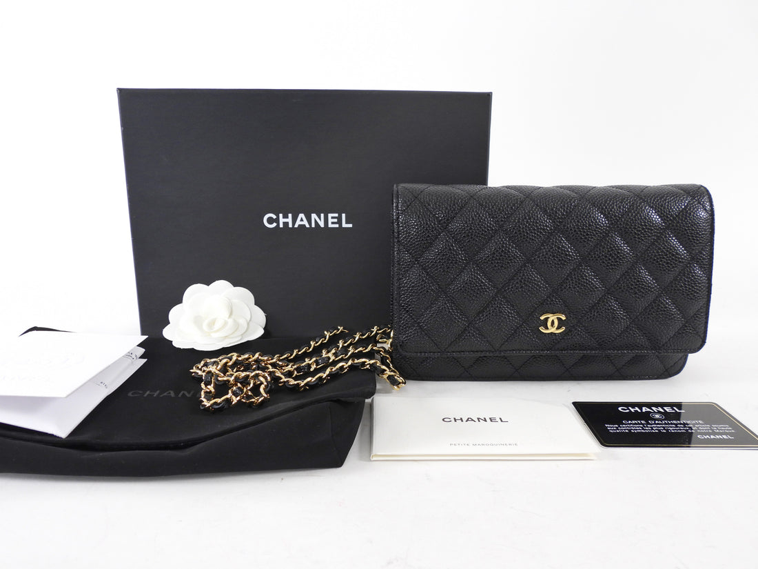 Chanel Black Caviar Leather Classic Wallet on Chain WOC GHW