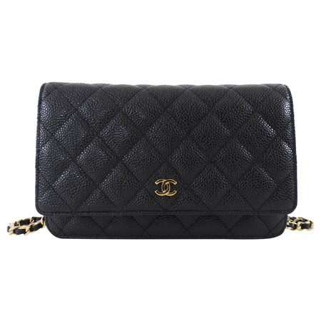 Chanel Black Caviar Leather Classic Wallet on Chain WOC GHW