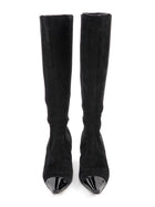 Chanel Black Vintage 2000's Cap Toe Pointed Suede Knee Boots - 36