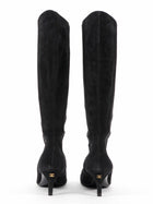 Chanel Black Vintage 2000's Cap Toe Pointed Suede Knee Boots - 36