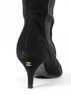 Chanel Black Vintage 2000's Cap Toe Pointed Suede Knee Boots - 36
